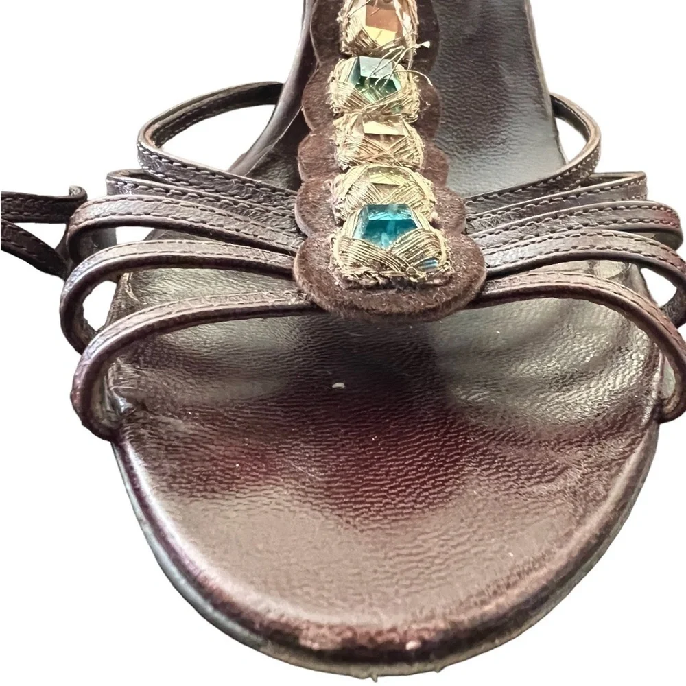 Valentino Garavani Brown Leather Embellished Wedges
